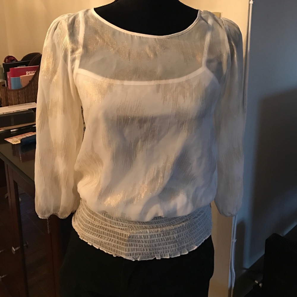 Gold, white see through blouse