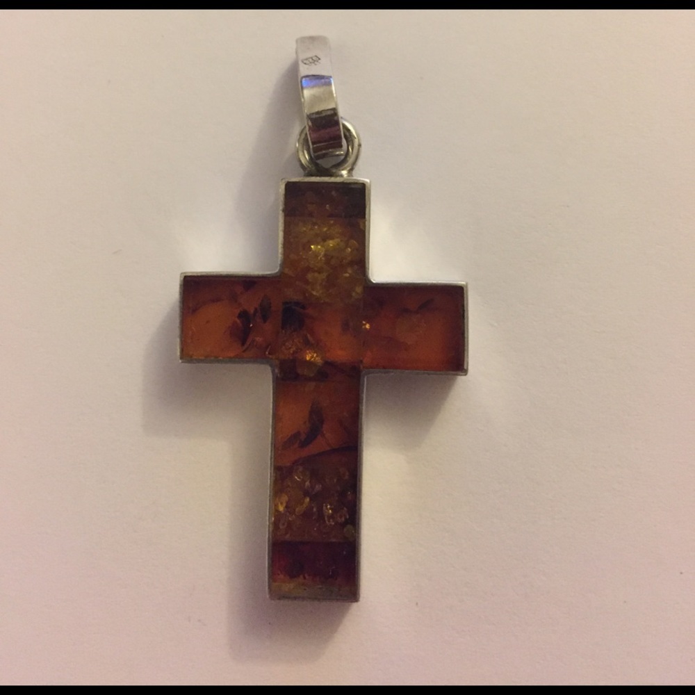 Amber In a Sterling Silver 925 Cross