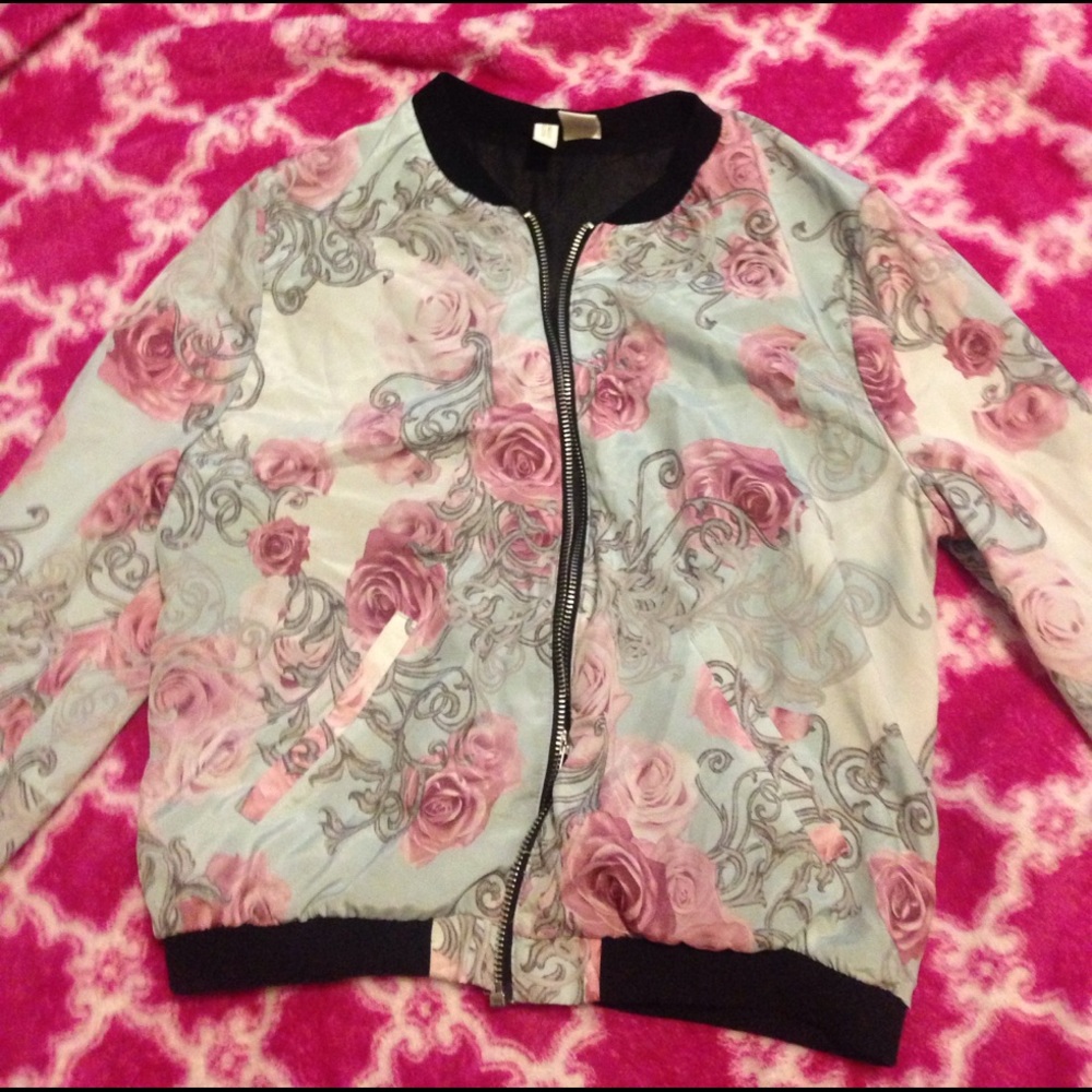 Lightweight floral pastel bomber jacket sweater