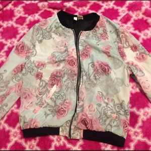 Lightweight floral pastel bomber jacket sweater
