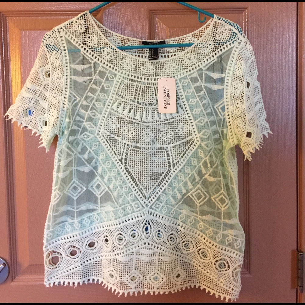 Forever 21 Mint Green see-thru Blouse Small