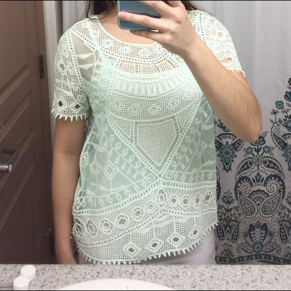 Forever 21 Mint Green see-thru Blouse Small - Picture 3 of 5