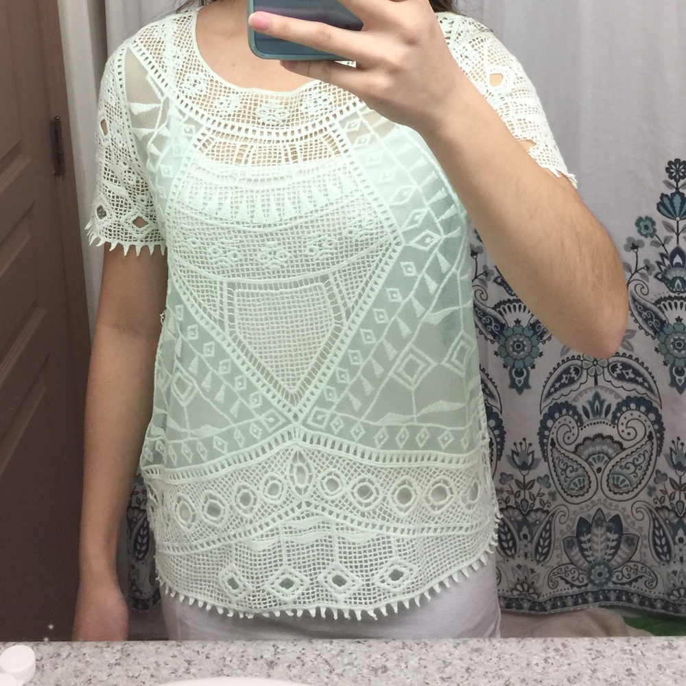 Forever 21 Mint Green see-thru Blouse Small - Picture 4 of 5