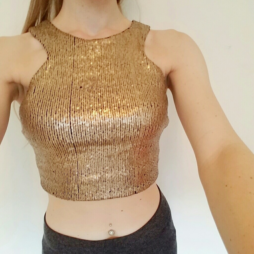 GOLD SEQUIN RACER CROP TANK