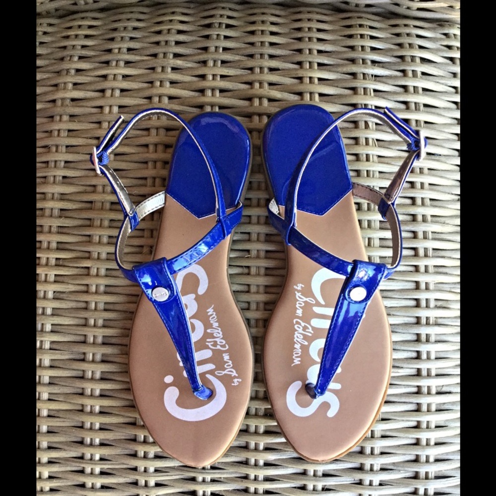 Vibrant Summer Blue Circus by Sam E sandals NWT