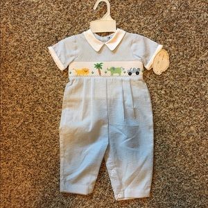 NWT Carriage Boutique blue smocked outfit