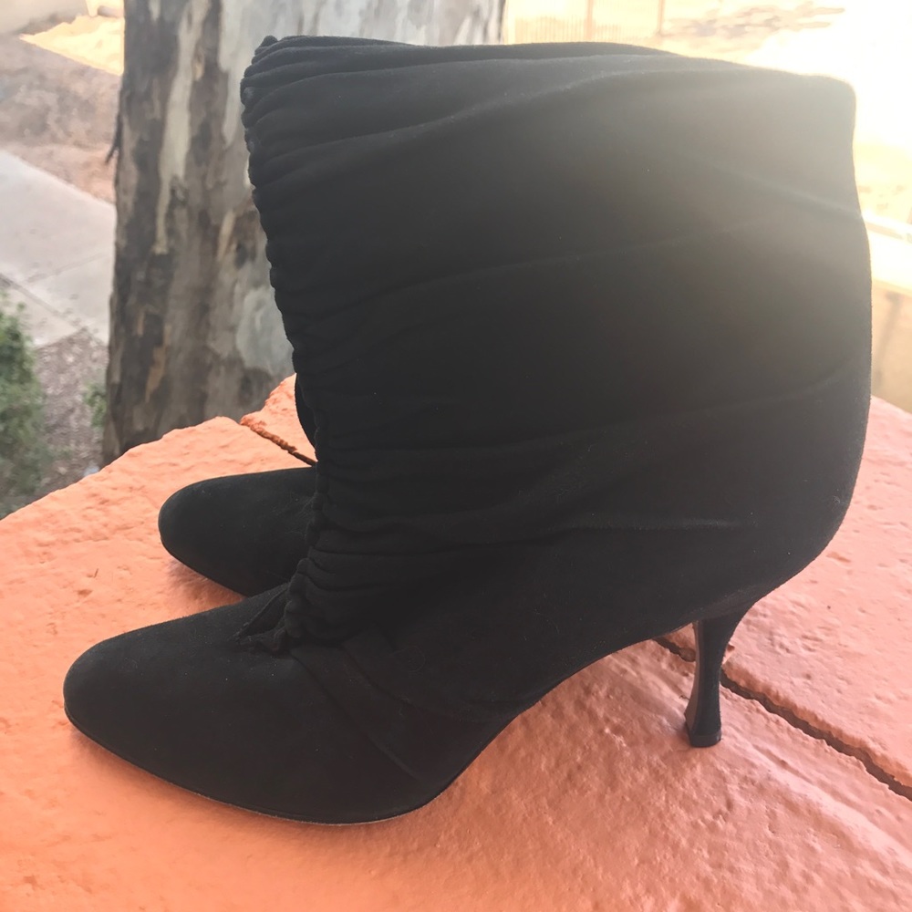 DOLCE & GABBANA RUCHED SUEDE POINTED TOE BOOTS