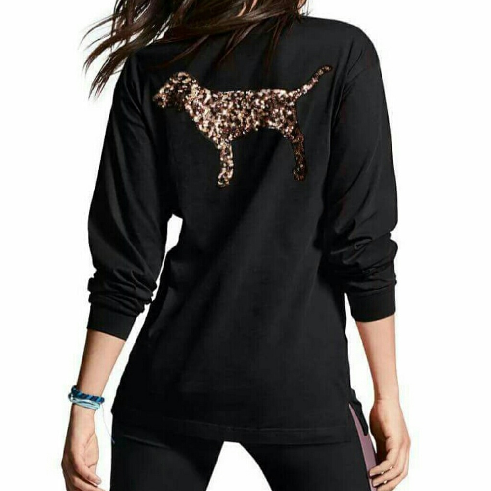 VS Pink Small sequin v neck campus shirt