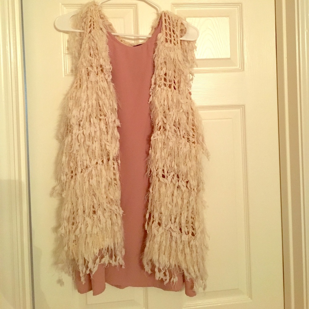 Long shaggy cream vest (dress not included)