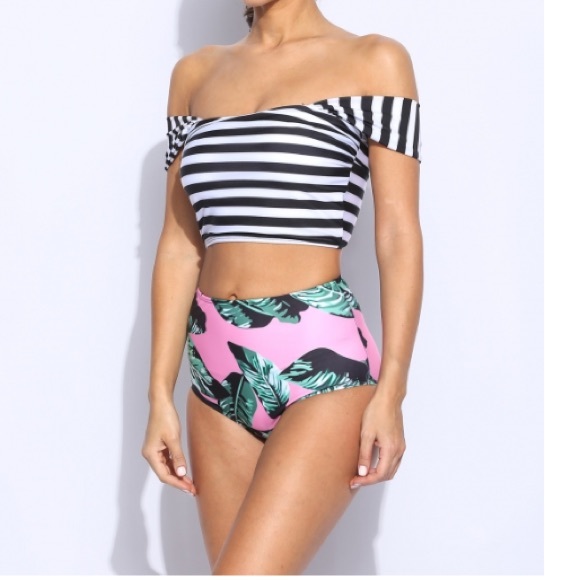 Sale! Striped FloralWaisted Bikini Set - Picture 2 of 6