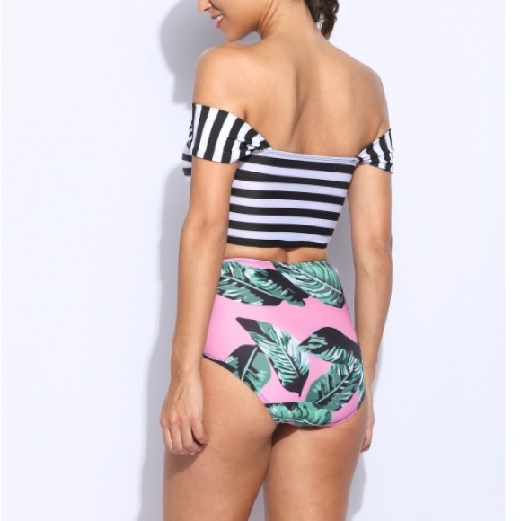 Sale! Striped FloralWaisted Bikini Set - Picture 3 of 6