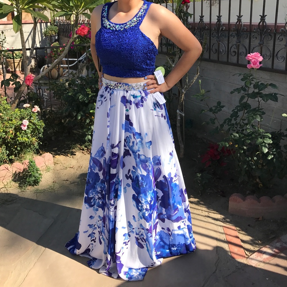 Blue floral two piece prom dress NWT