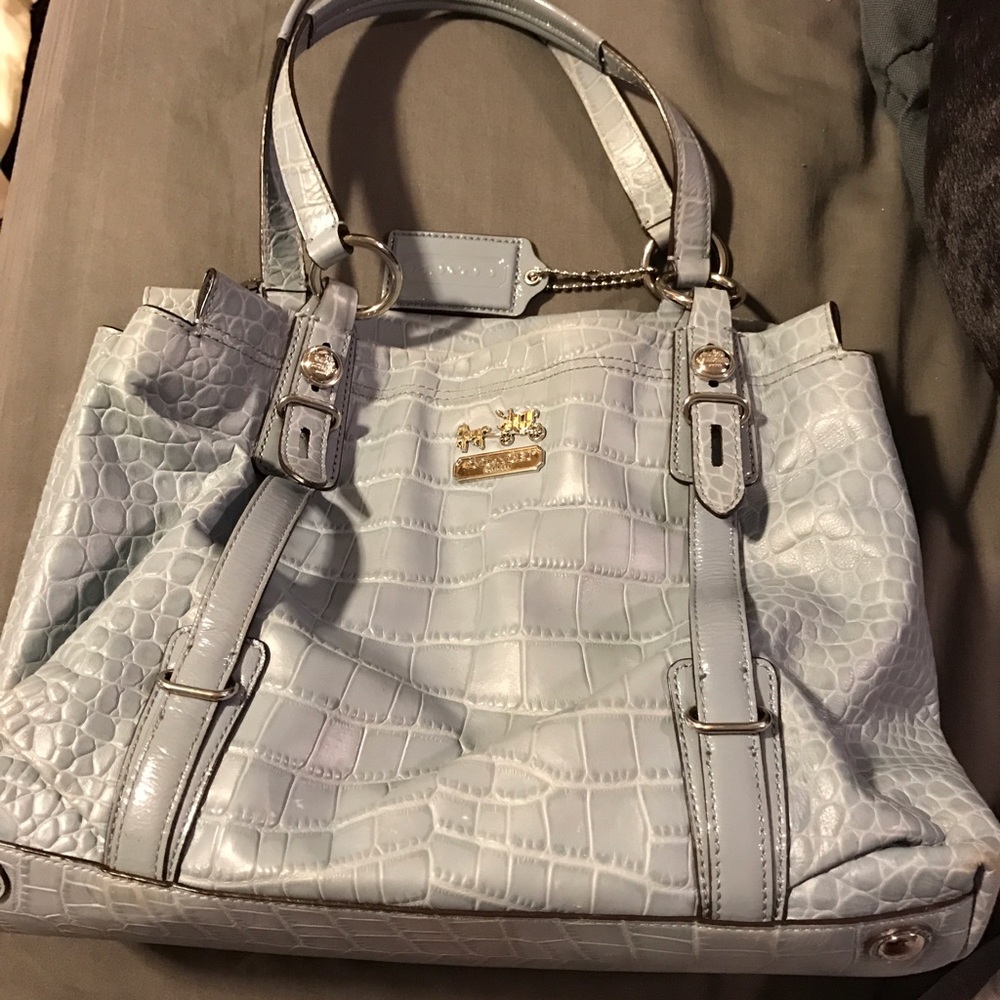 Light Blue Leather Alligator Print Coach Bag