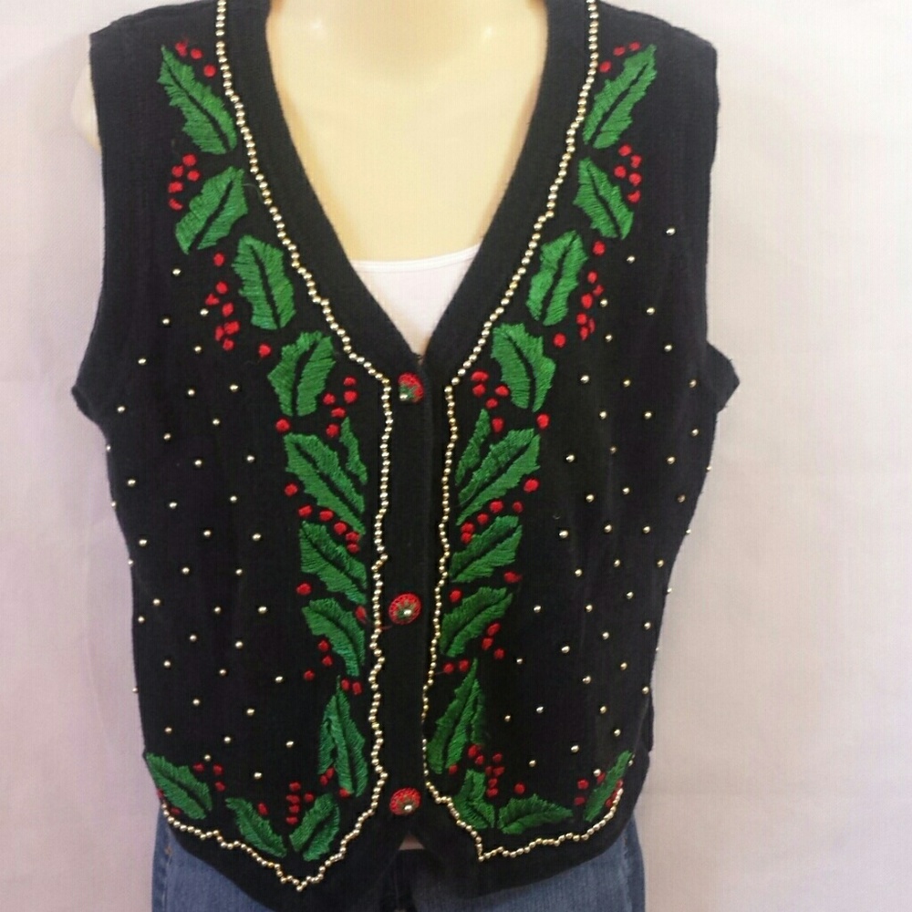 Embroidered Christmas Holly Vest