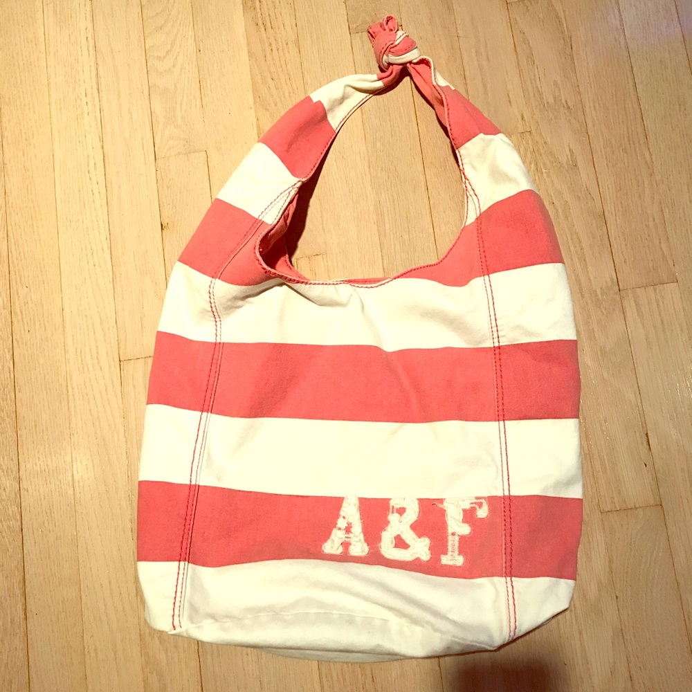 Pink and white striped A & F beach bag