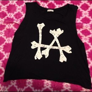 LA Los Angeles bones black flowy soft tank top