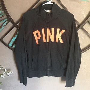 PINK Jacket Grey with neon orange lettering