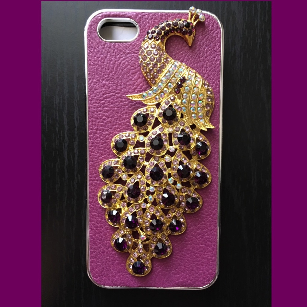 Purple jeweled peacock phone case for iPhone 5/5s