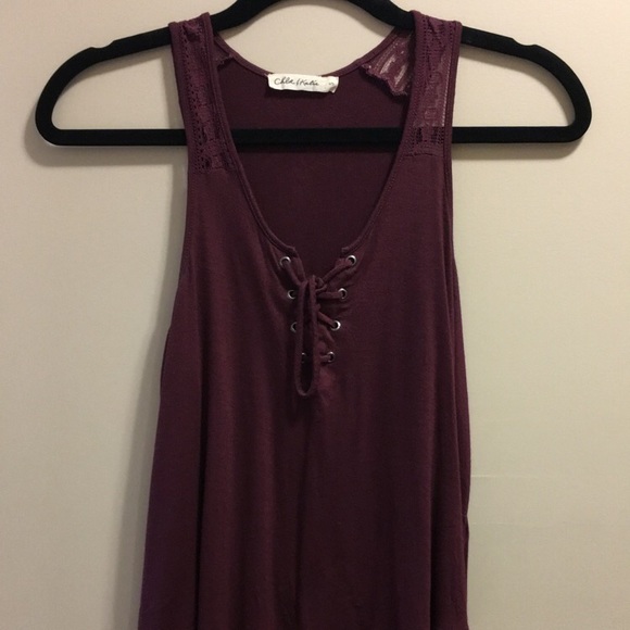 Lace & front tie maroon tank - Picture 1 of 2
