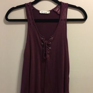 Lace & front tie maroon tank