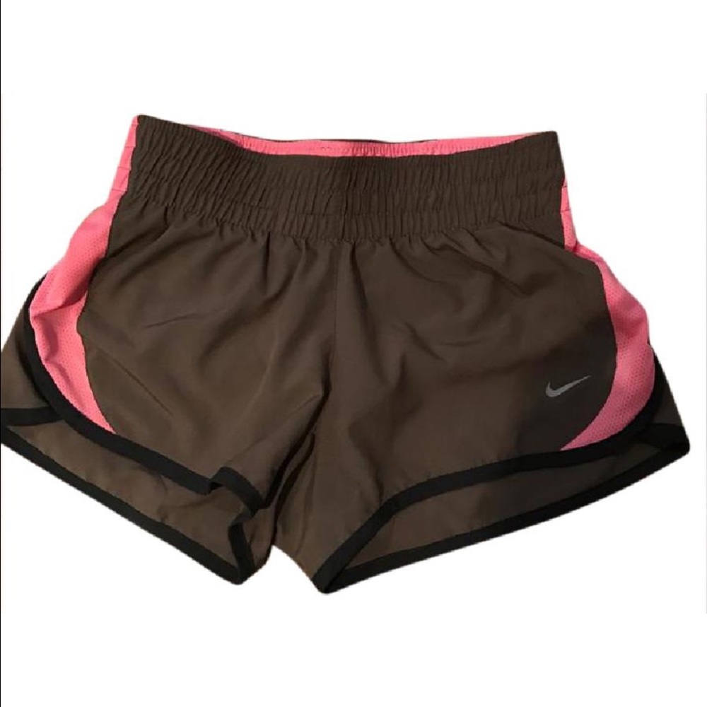 Pink and taupe Nike running shorts