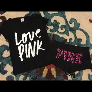 PINK t-shirt & "rhinestone" pajama shorts - SMALL