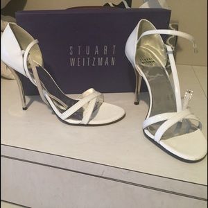 Stuart Weitzman white patent leather sandal