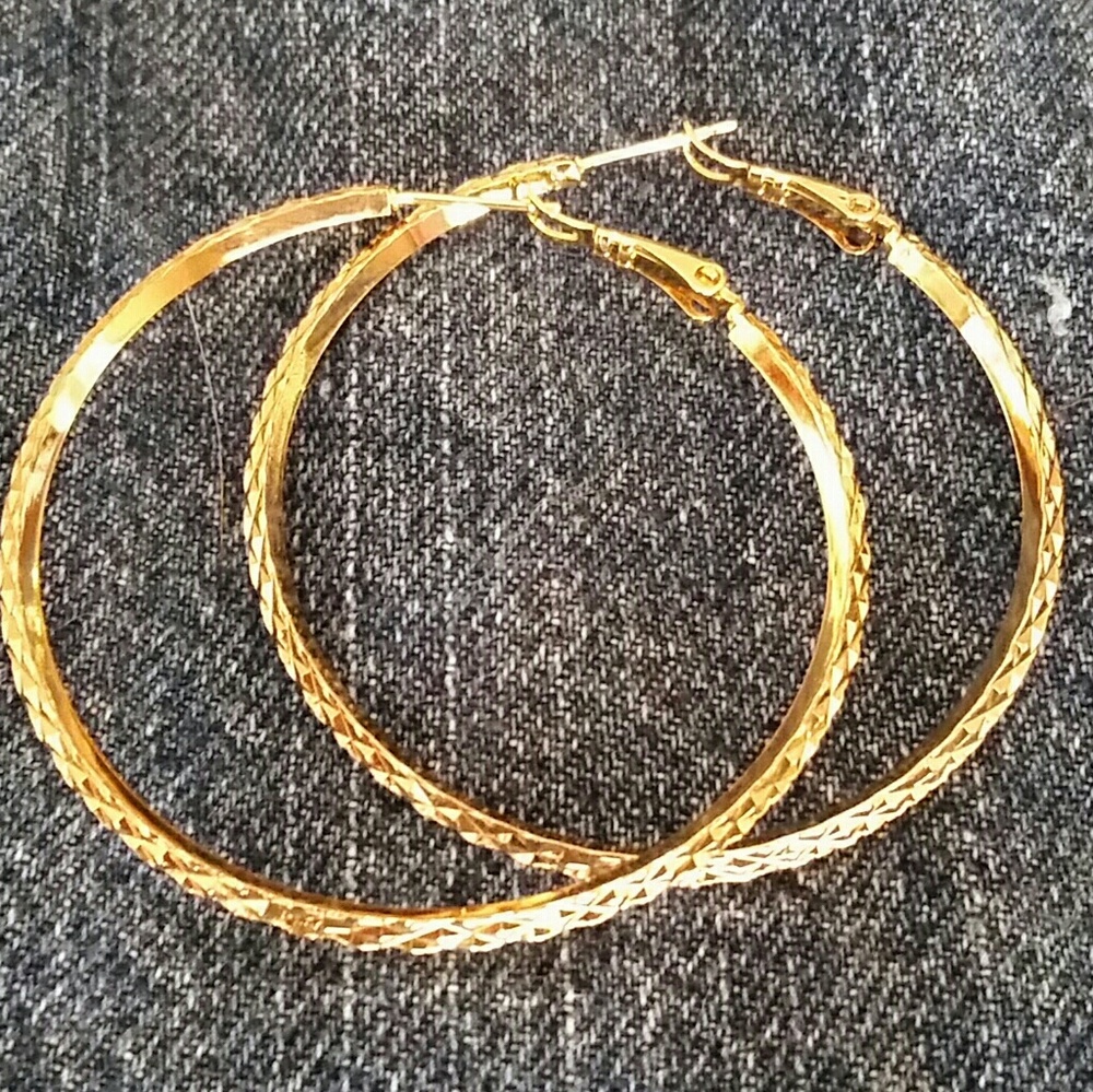Hoop Textured Gold  Earrings, Yellow Gold Filled