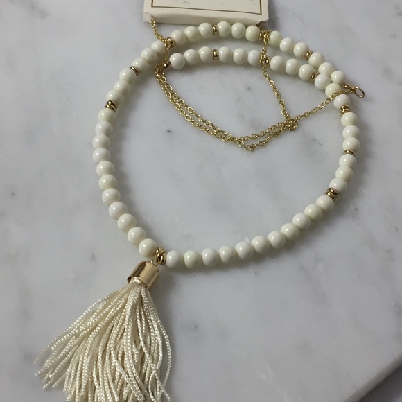 Cream and Goldtone Tassel Necklace - Picture 2 of 6