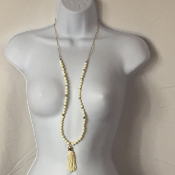 Cream and Goldtone Tassel Necklace - Picture 4 of 6