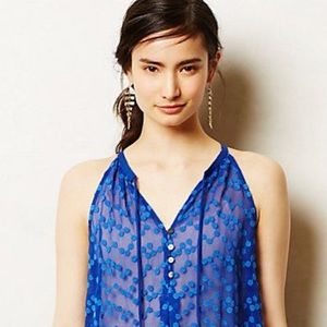 Anthropologie Zoa New York Blue Dotted Silk Tank