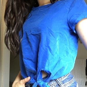 Royal Blue Front Knot Blouse