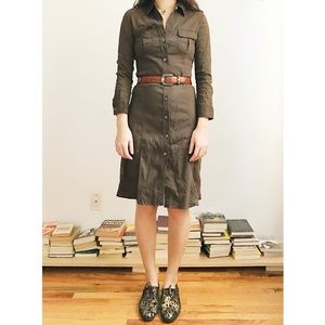 Theory brown linen military style dress