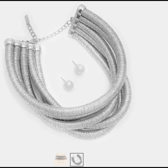 Silver 5 Cord Metallic Choker and Bracelet Set - Picture 3 of 4