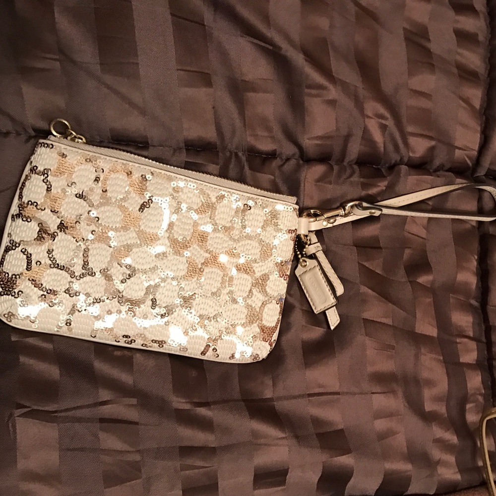 Coach gold sequin clutch