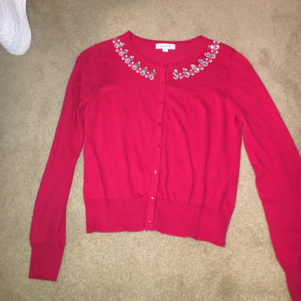 Merona Red cardigan with sparkles on the top