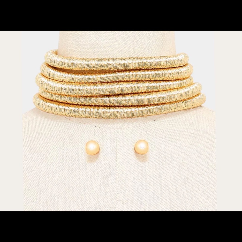 Gold  Metallic 5 Cord Choker Set