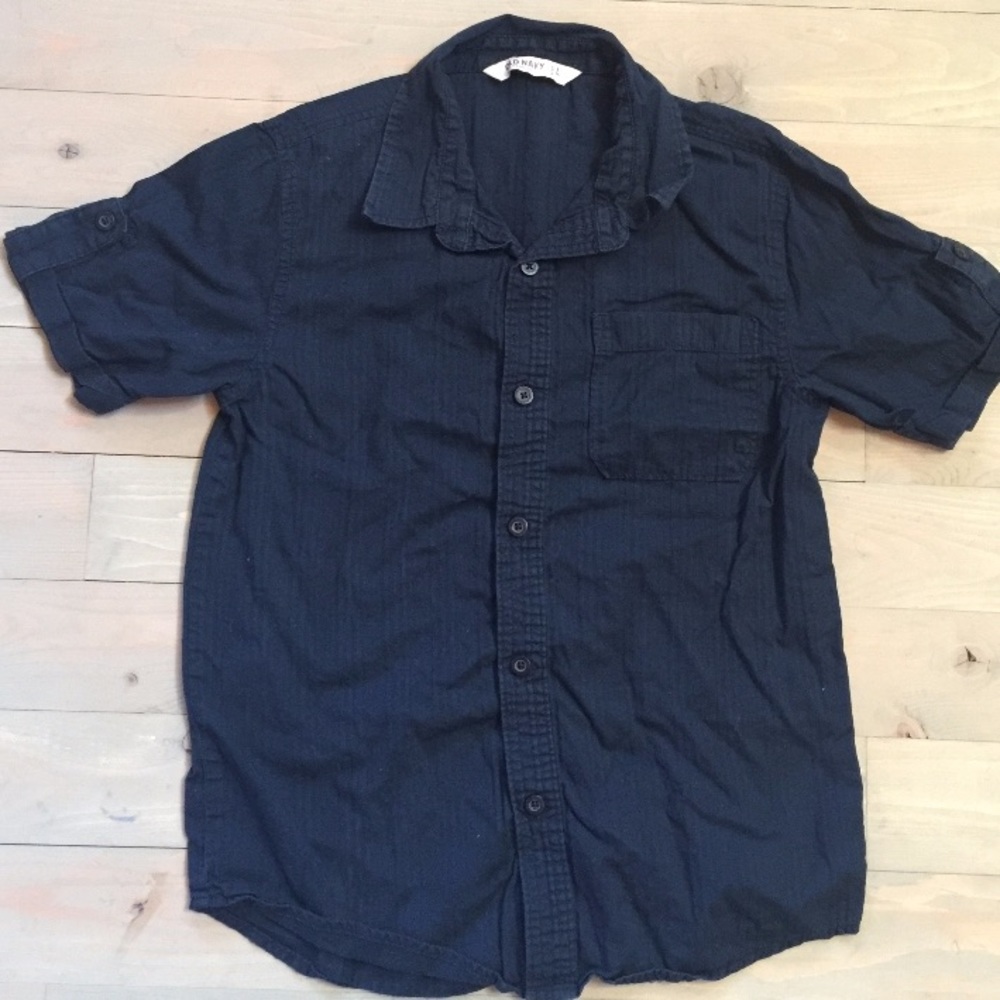 Sz 9/10 OLD NAVY Blue Cuban Button Up Shirt Beach