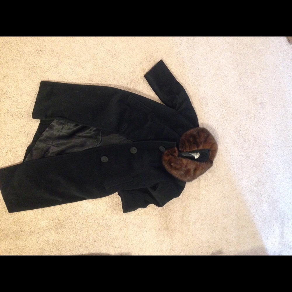 Women's Fur Collard Black Pea Coat