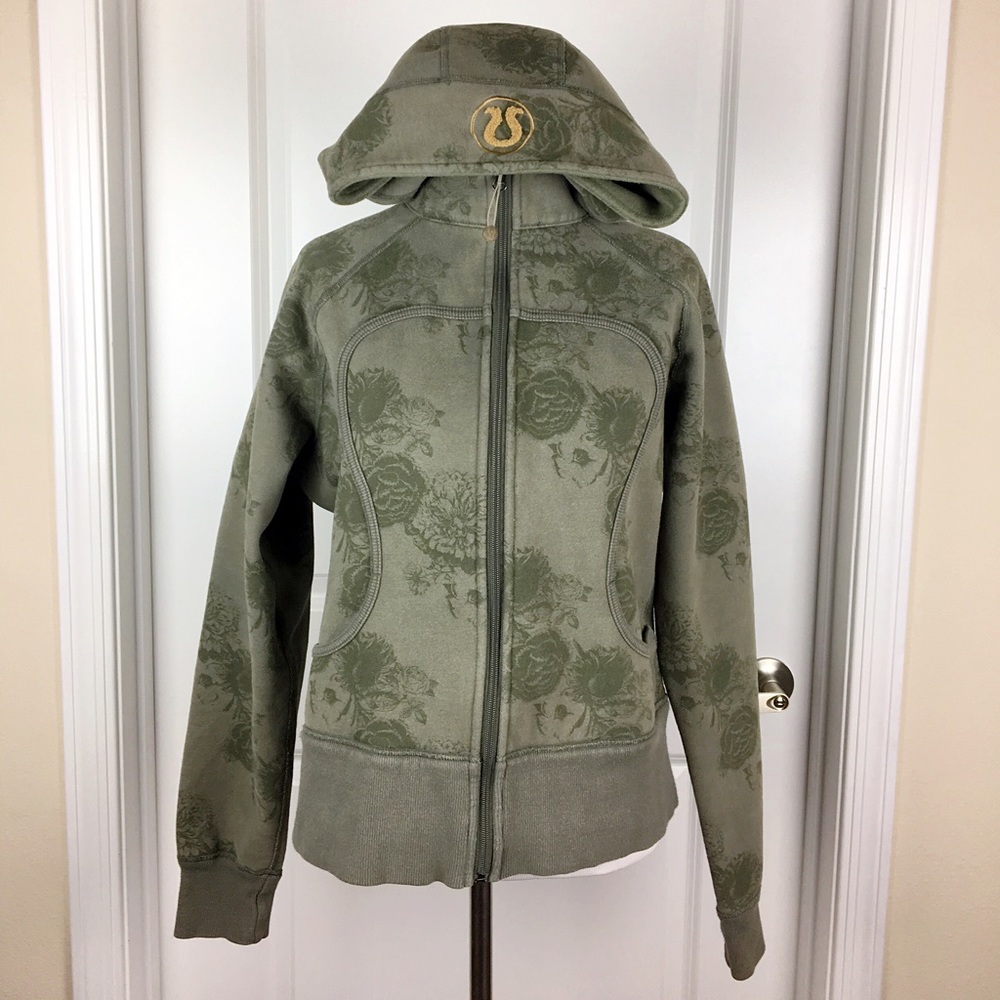 Lululemon Army Green Floral Scuba Hoodie - 8