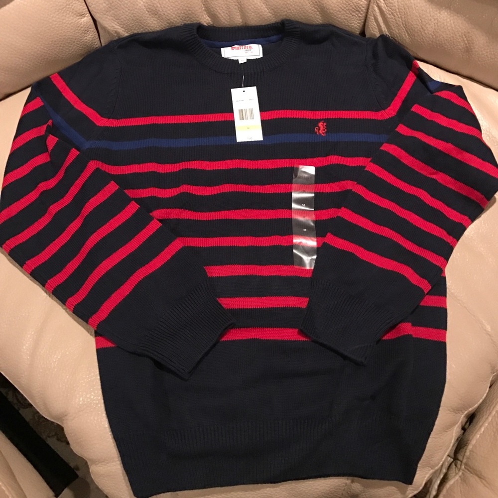 Sweater with Red and Blue Stripes