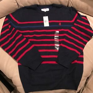 Sweater with Red and Blue Stripes