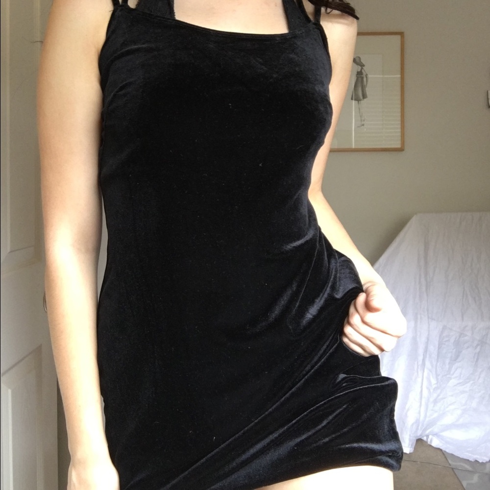 VINTAGE Black Velvet Strappy Dress