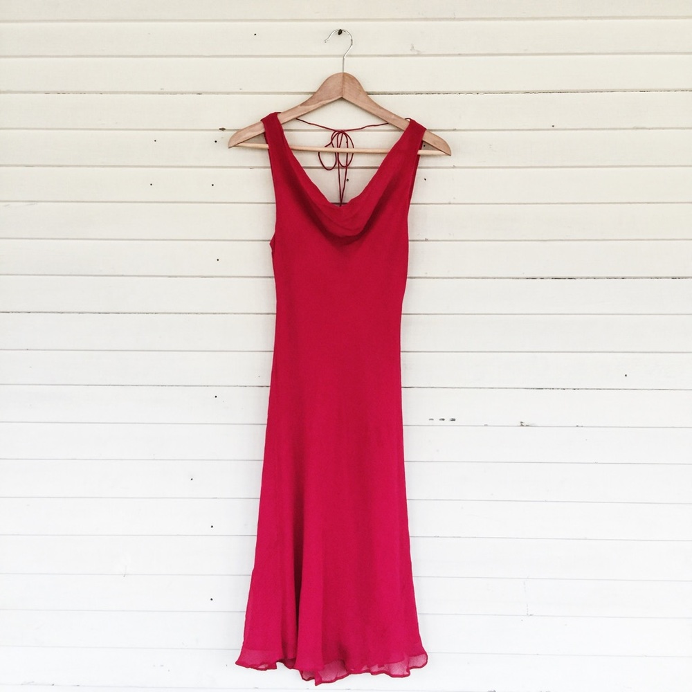 🔺Women's Vintage Red Silk Cowl Neck Dress🔺