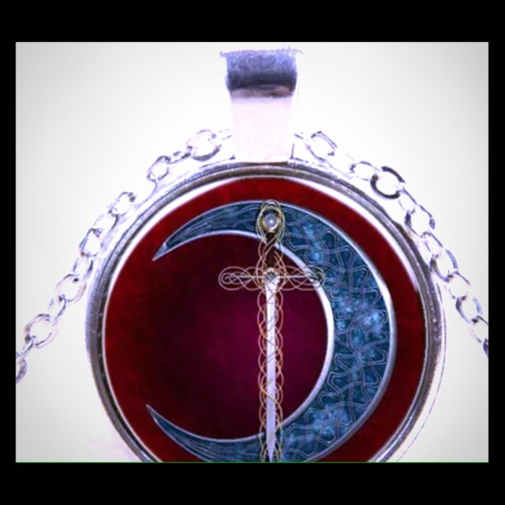 Celtic New Age Moon & Sword Pendant Set