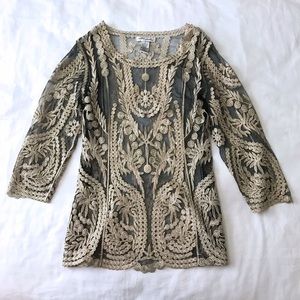 NWOT Elegant Dressy Black×Gold see-through Tops S