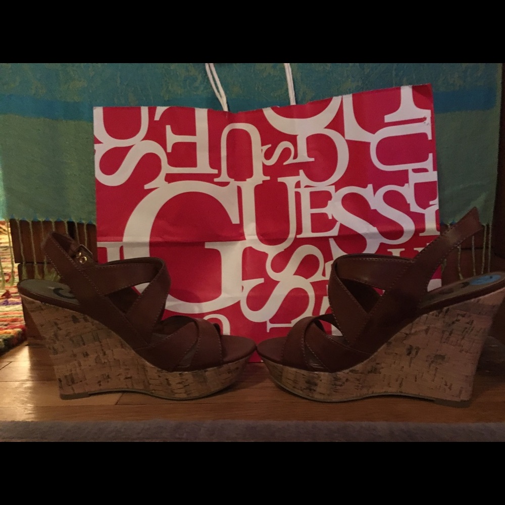 Guess high heel wedge sandals, size 7/12. Like new