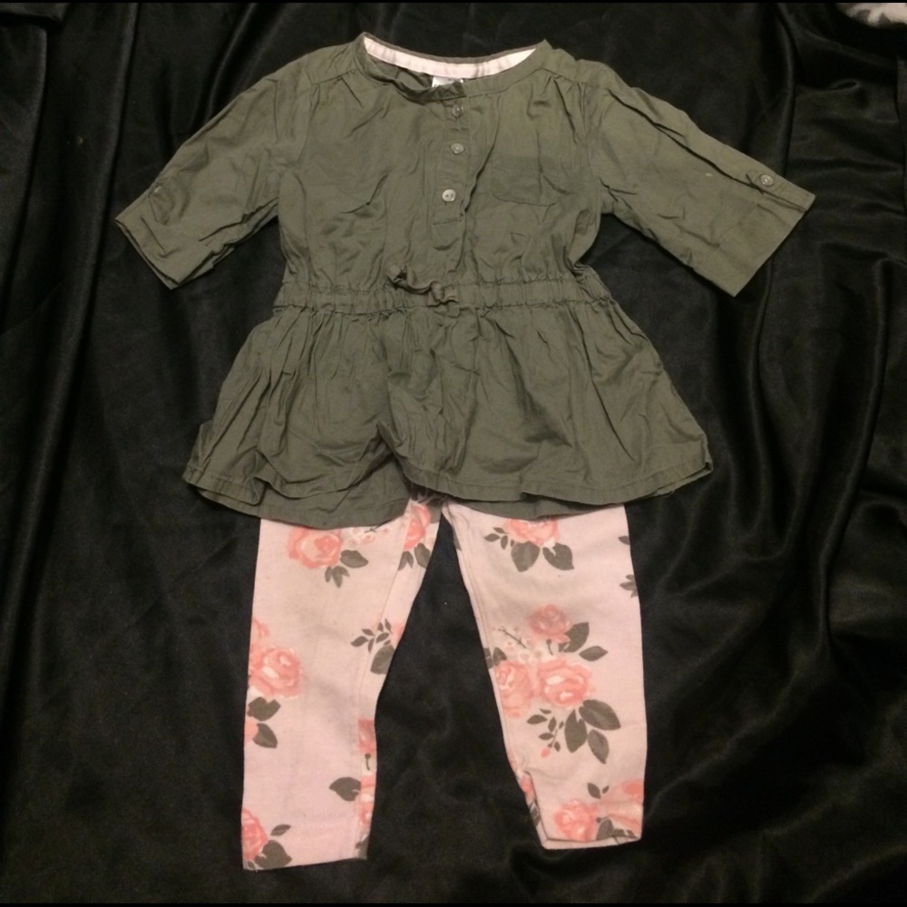 Olive green floral legging set
