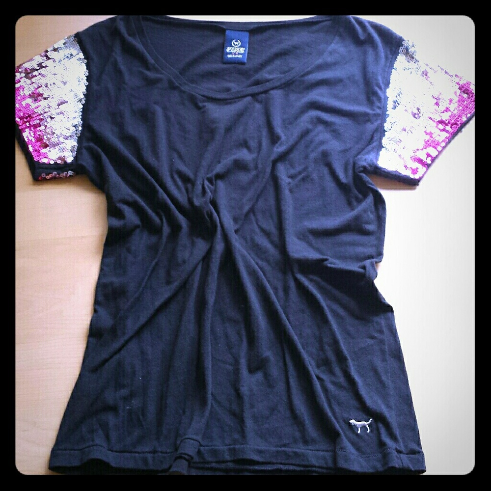 Black top with ombre sequin sleeves - flattering!