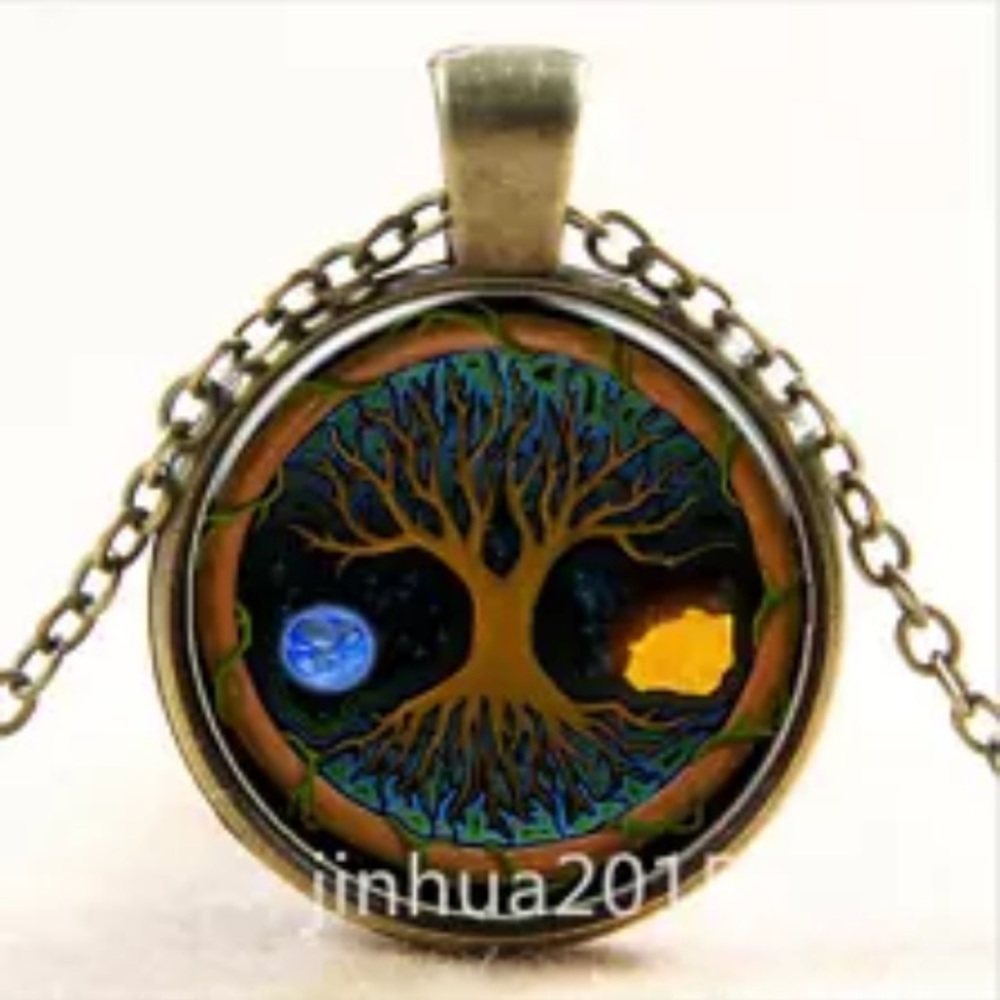 New Age Tree of Life Moon & Sun Pendant Set